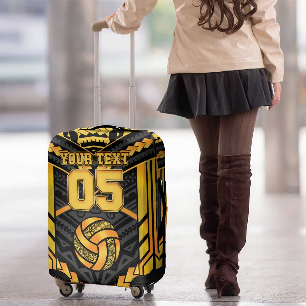 Custom Polynesia Beach Volleyball Luggage Cover Gold Polynesian Tribal Pattern - Polynesian Pride