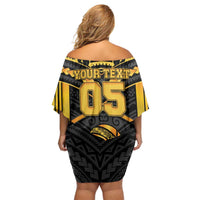 Custom Polynesia Beach Volleyball Off Shoulder Short Dress Gold Polynesian Tribal Pattern - Polynesian Pride