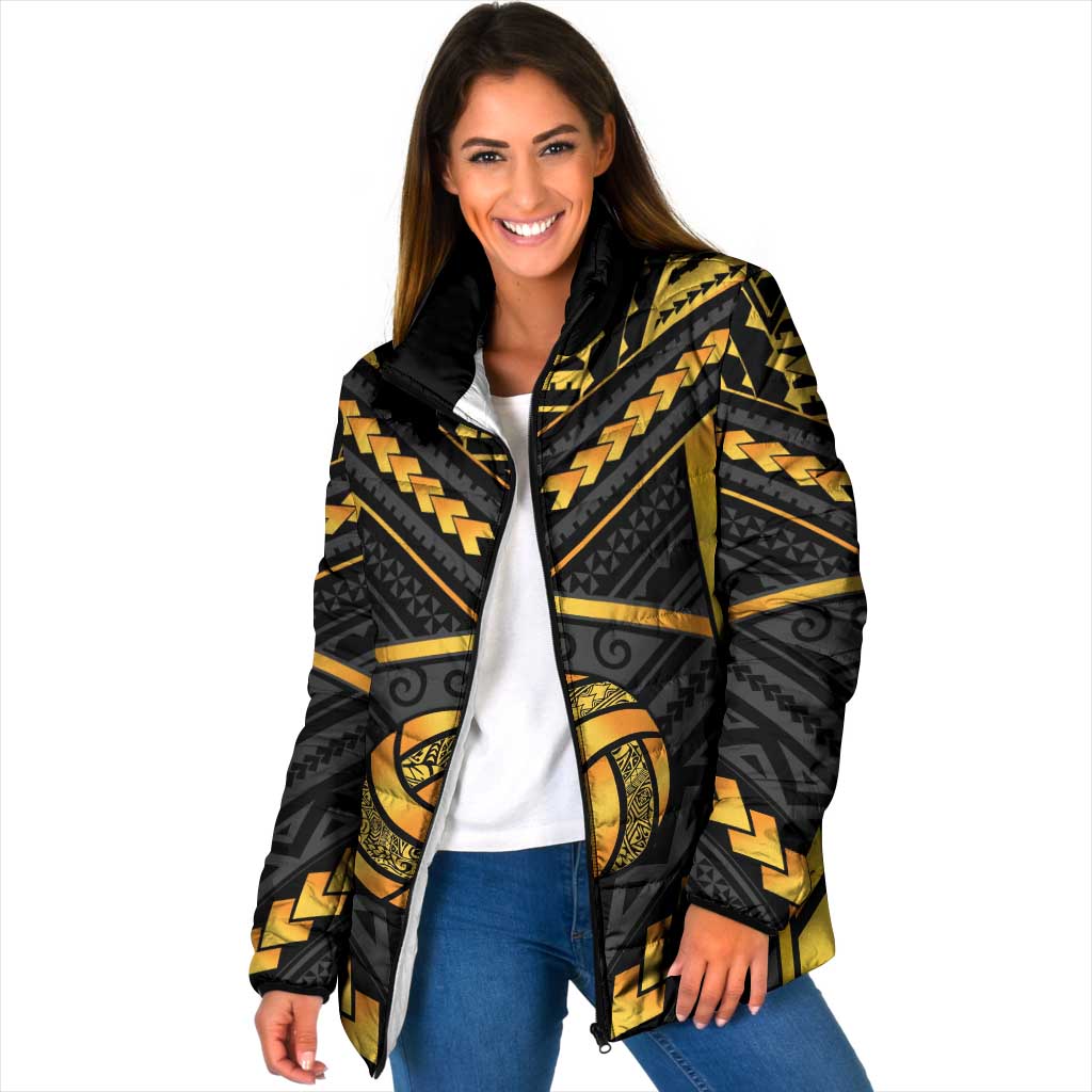 Custom Polynesia Beach Volleyball Padded Jacket Gold Polynesian Tribal Pattern - Polynesian Pride