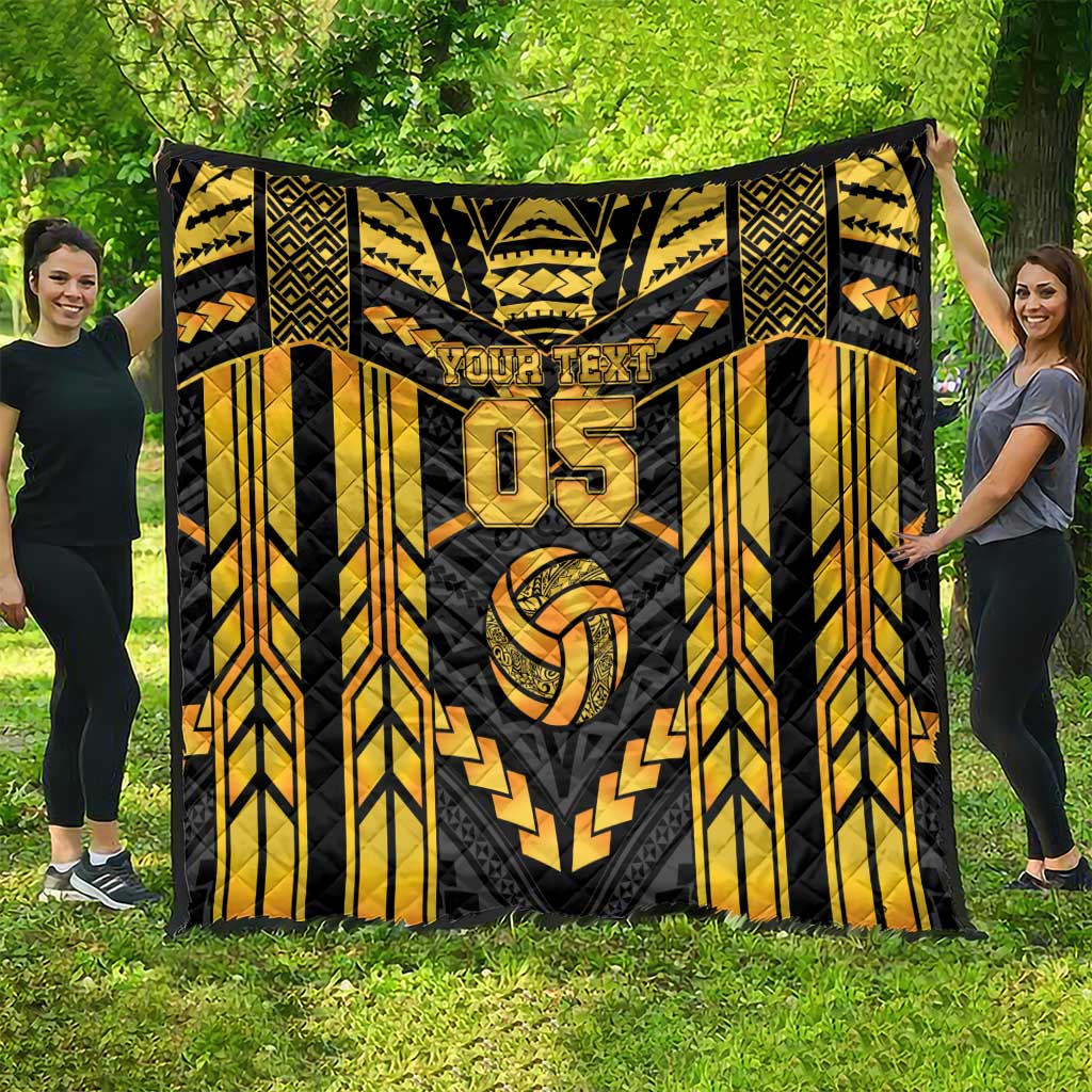 Custom Polynesia Beach Volleyball Quilt Gold Polynesian Tribal Pattern - Polynesian Pride