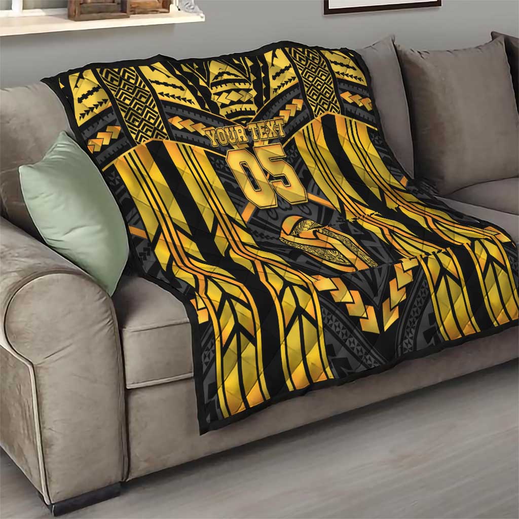 Custom Polynesia Beach Volleyball Quilt Gold Polynesian Tribal Pattern - Polynesian Pride