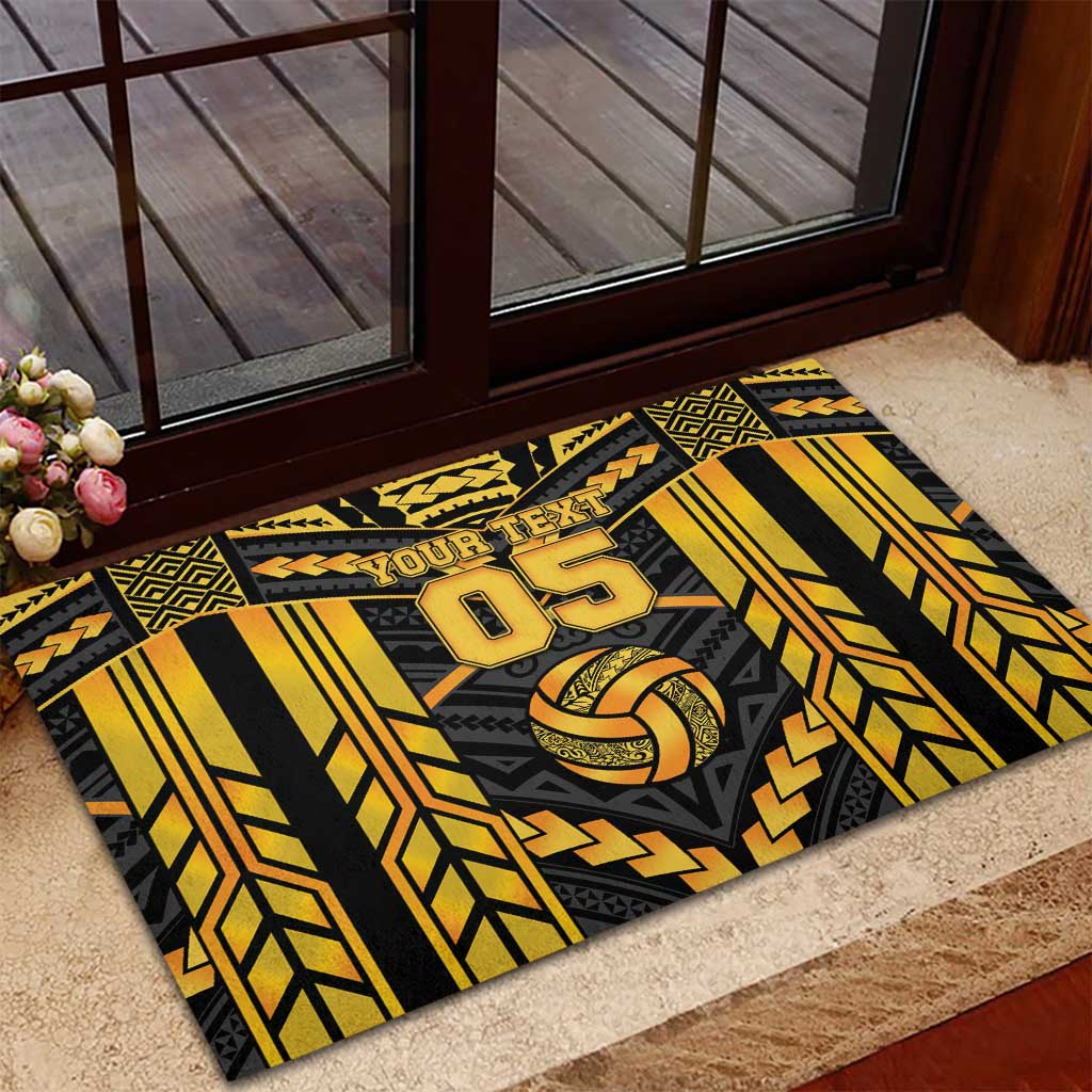 Custom Polynesia Beach Volleyball Rubber Doormat Gold Polynesian Tribal Pattern - Polynesian Pride