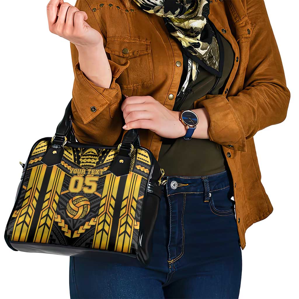 Custom Polynesia Beach Volleyball Shoulder Handbag Gold Polynesian Tribal Pattern - Polynesian Pride