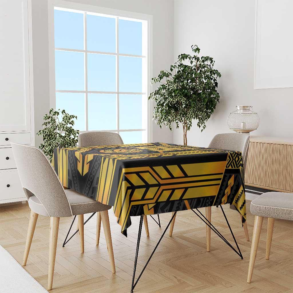 Custom Polynesia Beach Volleyball Tablecloth Gold Polynesian Tribal Pattern - Polynesian Pride