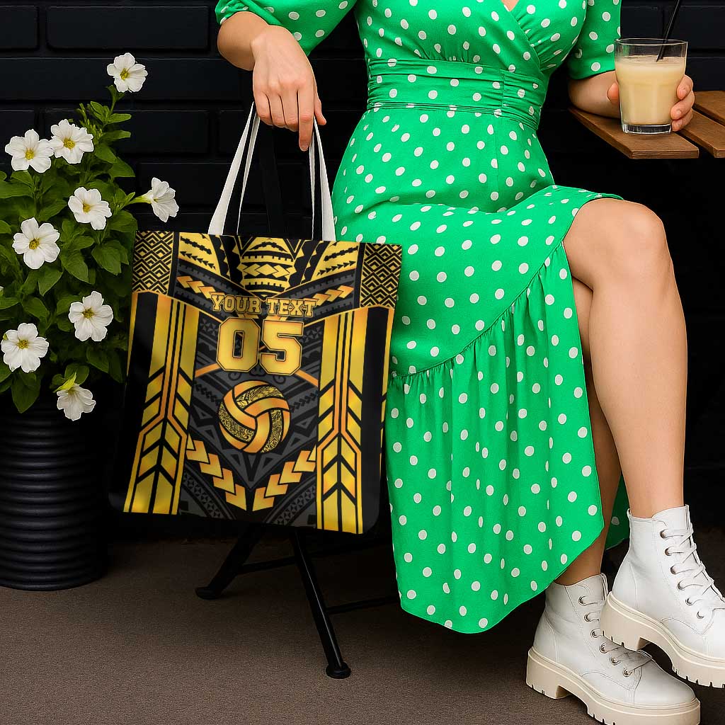 Custom Polynesia Beach Volleyball Tote Bag Gold Polynesian Tribal Pattern - Polynesian Pride