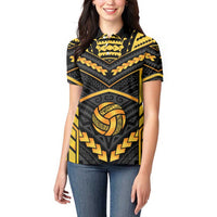 Custom Polynesia Beach Volleyball Women Polo Shirt Gold Polynesian Tribal Pattern - Polynesian Pride