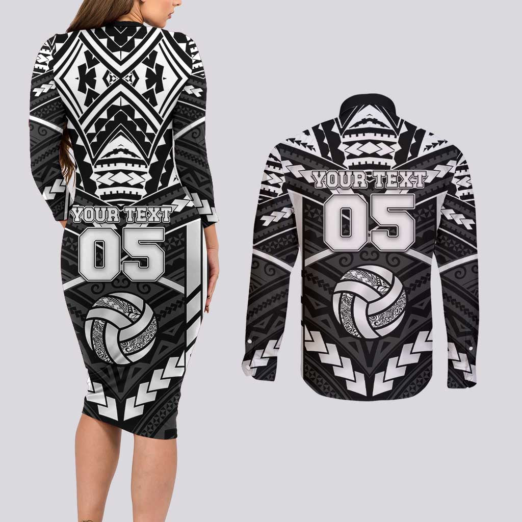 Custom Polynesia Beach Volleyball Couples Matching Long Sleeve Bodycon Dress and Long Sleeve Button Shirt Polynesian Tribal Pattern - Polynesian Pride