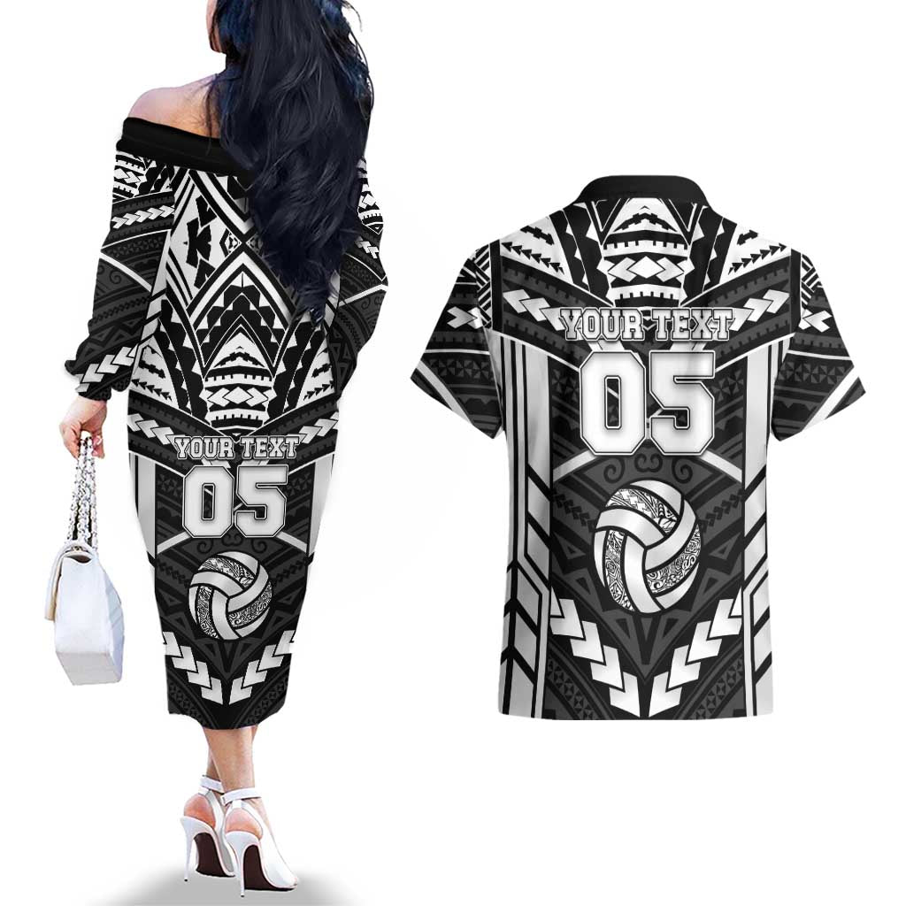 Custom Polynesia Beach Volleyball Couples Matching Off The Shoulder Long Sleeve Dress and Hawaiian Shirt Polynesian Tribal Pattern - Polynesian Pride