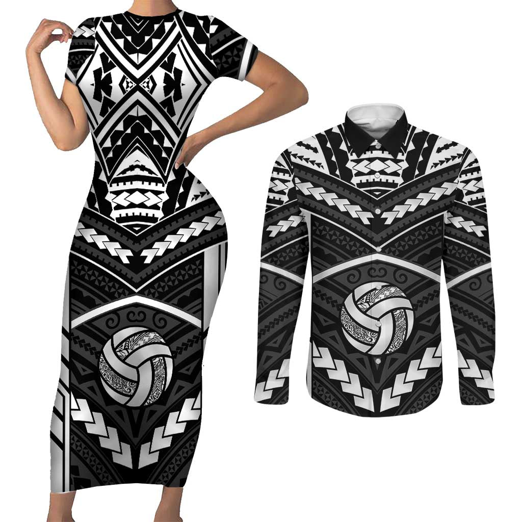 Custom Polynesia Beach Volleyball Couples Matching Short Sleeve Bodycon Dress and Long Sleeve Button Shirt Polynesian Tribal Pattern - Polynesian Pride
