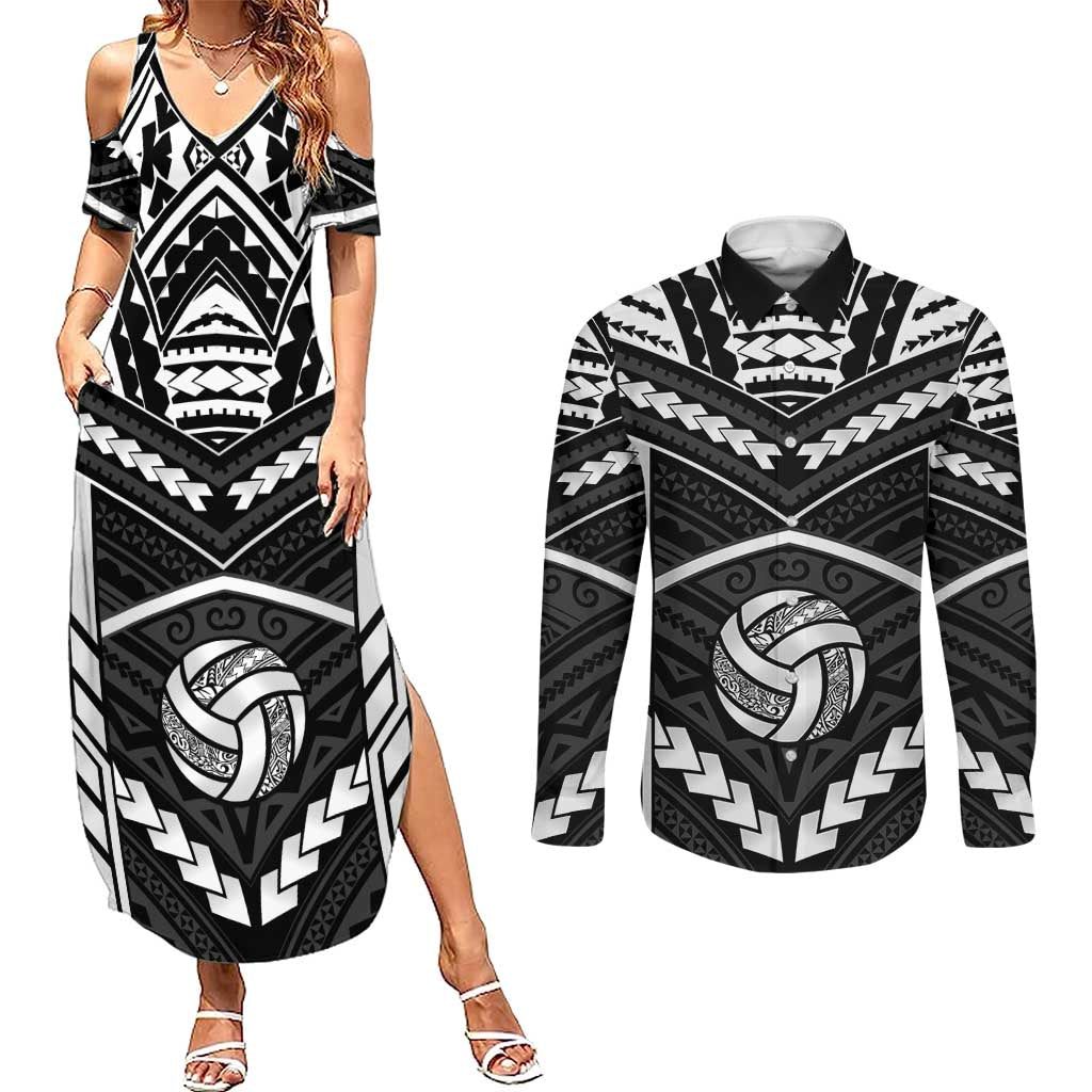 Custom Polynesia Beach Volleyball Couples Matching Summer Maxi Dress and Long Sleeve Button Shirt Polynesian Tribal Pattern - Polynesian Pride