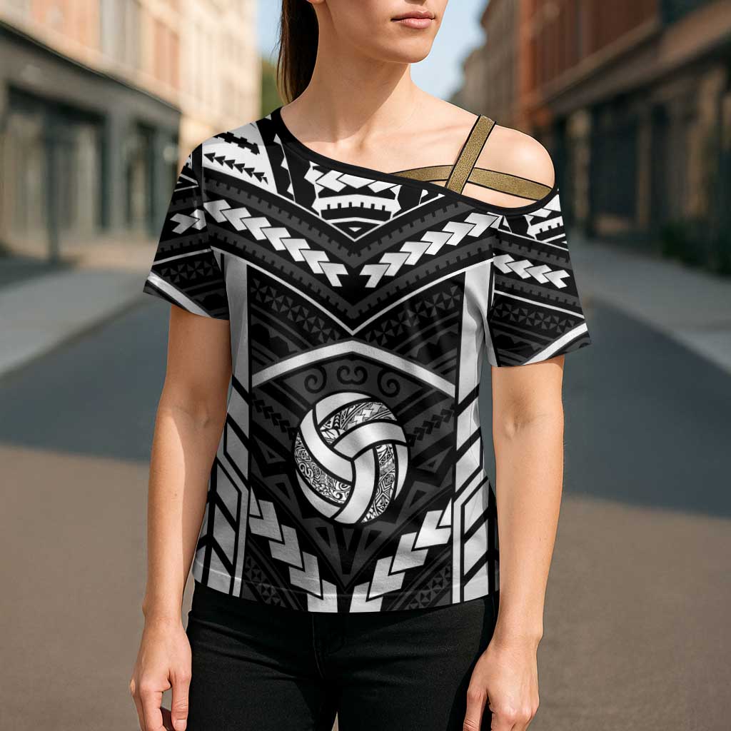 Custom Polynesia Beach Volleyball Cross Shoulder Shirt Polynesian Tribal Pattern - Polynesian Pride