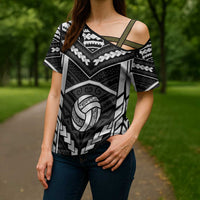 Custom Polynesia Beach Volleyball Cross Shoulder Shirt Polynesian Tribal Pattern - Polynesian Pride