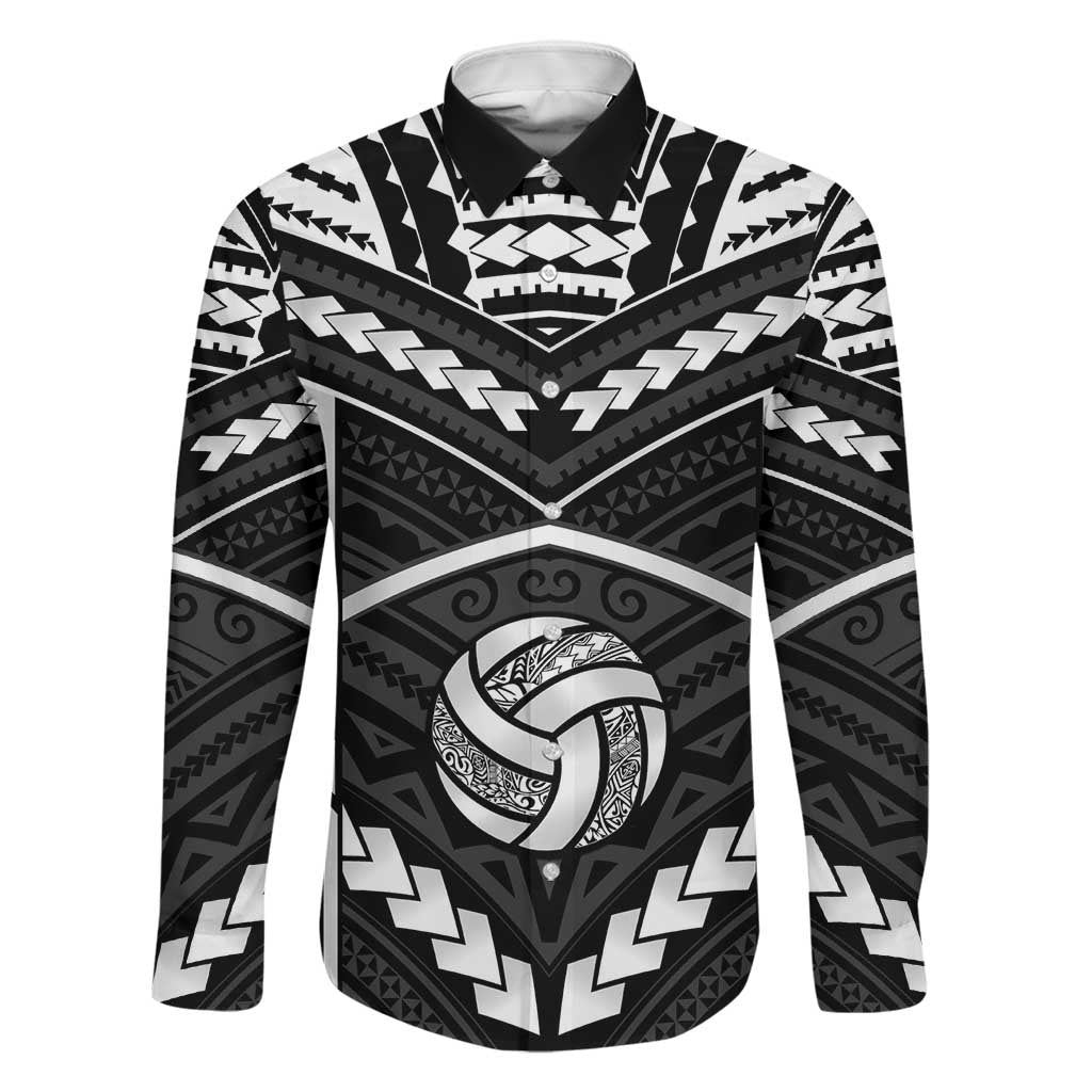 Custom Polynesia Beach Volleyball Family Matching Summer Maxi Dress and Hawaiian Shirt Polynesian Tribal Pattern LT05 Dad's Shirt - Long Sleeve Black - Polynesian Pride