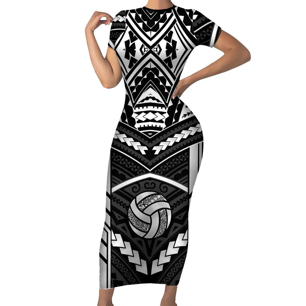 Custom Polynesia Beach Volleyball Short Sleeve Bodycon Dress Polynesian Tribal Pattern LT05 Long Dress Black - Polynesian Pride