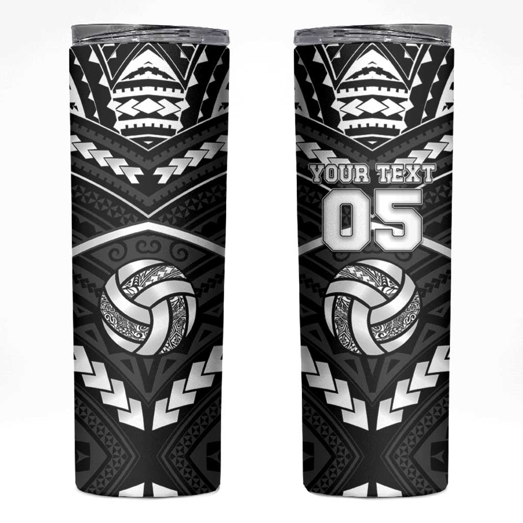 Custom Polynesia Beach Volleyball Skinny Tumbler Polynesian Tribal Pattern LT05 Black - Polynesian Pride
