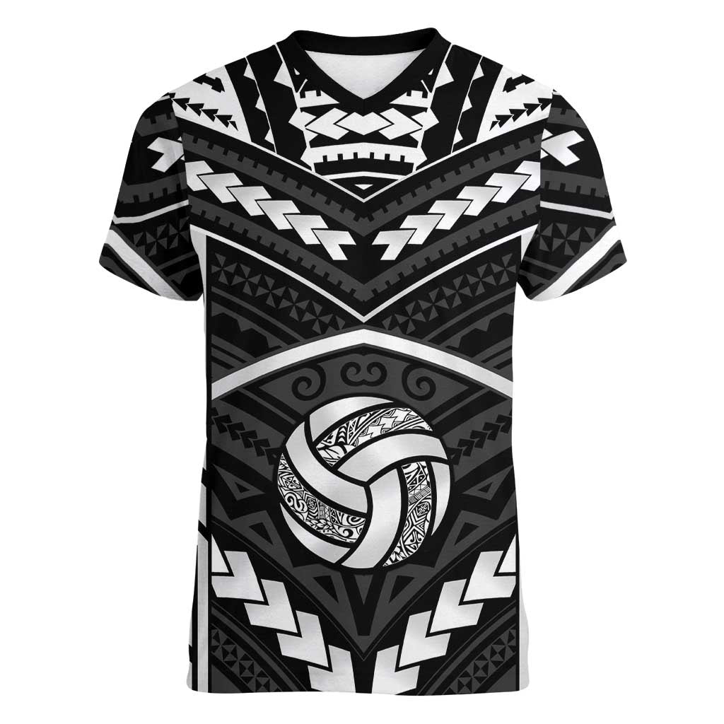 Custom Polynesia Beach Volleyball Women V-Neck T-Shirt Polynesian Tribal Pattern - Polynesian Pride