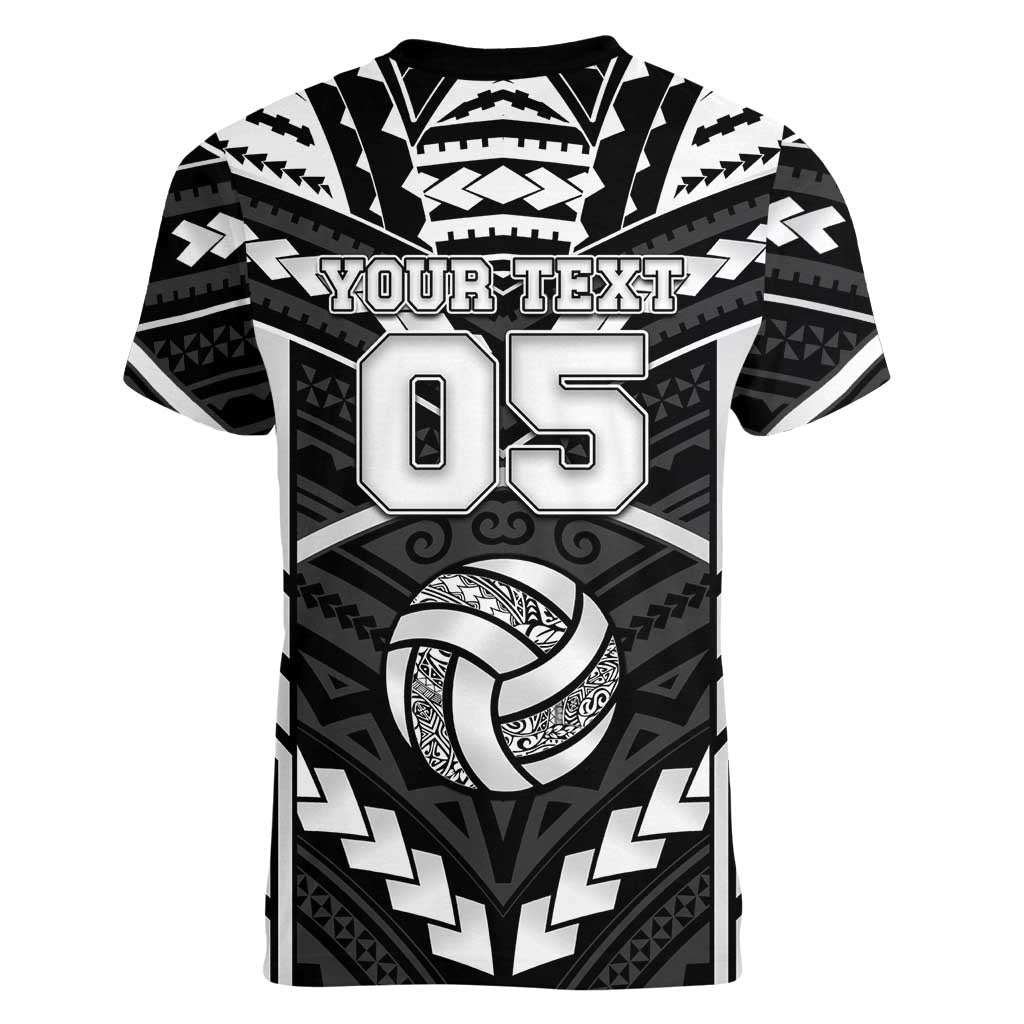 Custom Polynesia Beach Volleyball Women V-Neck T-Shirt Polynesian Tribal Pattern - Polynesian Pride