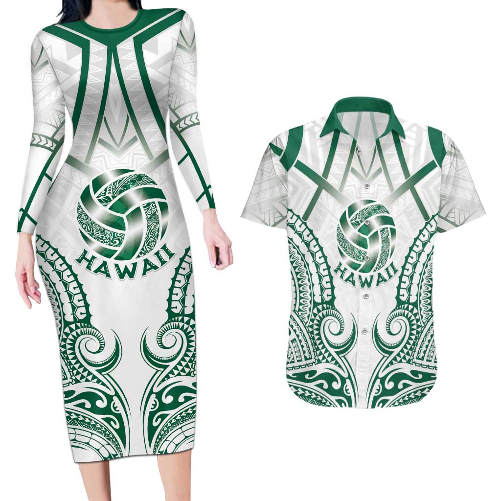 Custom Hawaii Volleyball Couples Matching Long Sleeve Bodycon Dress and Hawaiian Shirt Polynesian Pattern - Polynesian Pride