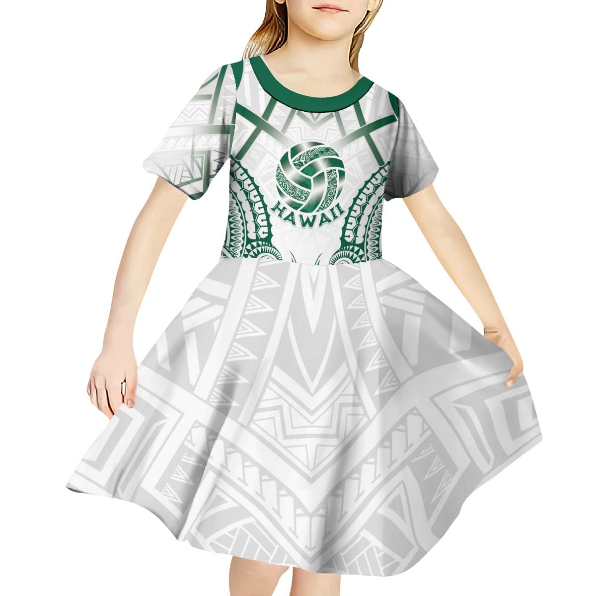 Custom Hawaii Volleyball Kid Short Sleeve Dress Polynesian Pattern - Polynesian Pride
