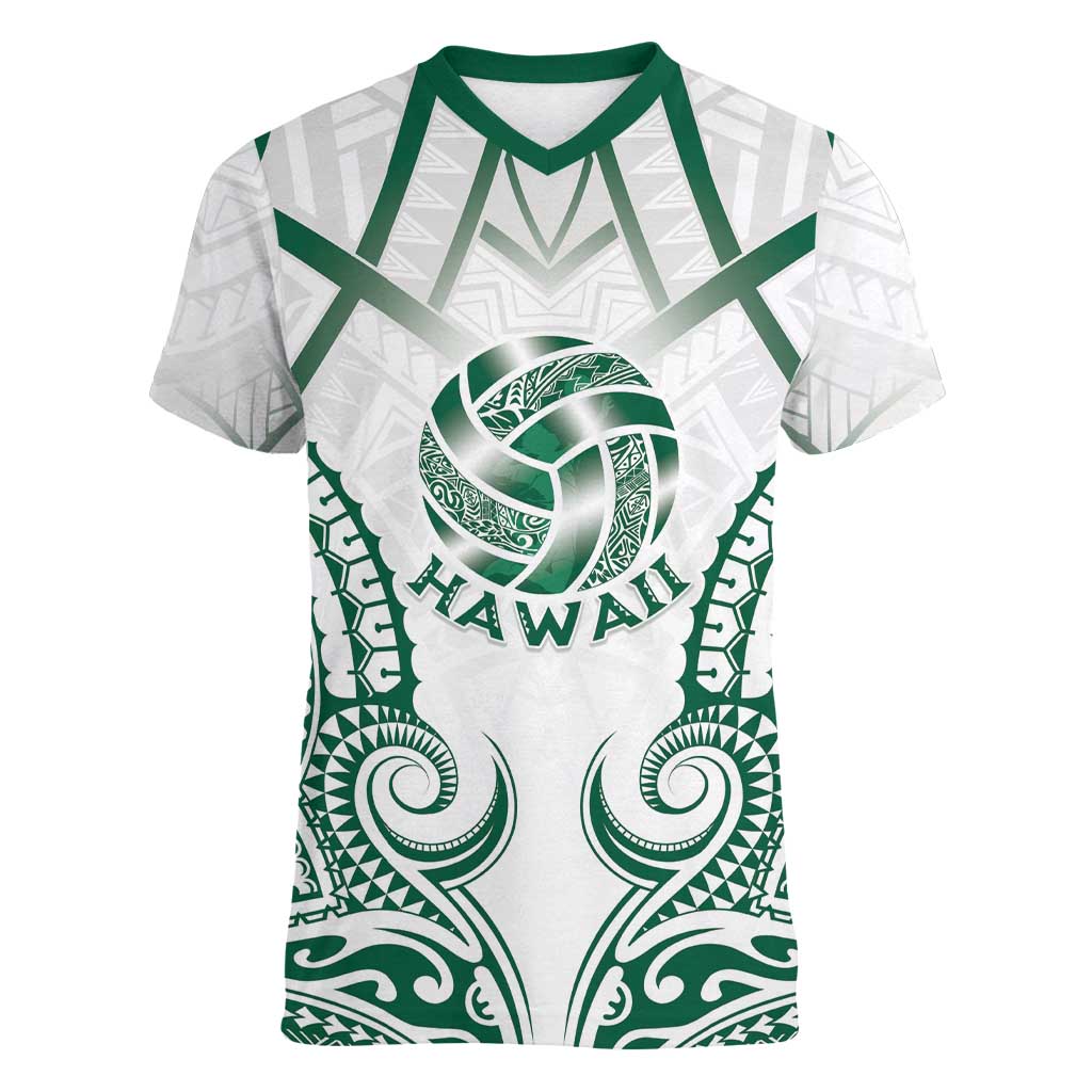 Custom Hawaii Volleyball Women V-Neck T-Shirt Polynesian Pattern - Polynesian Pride