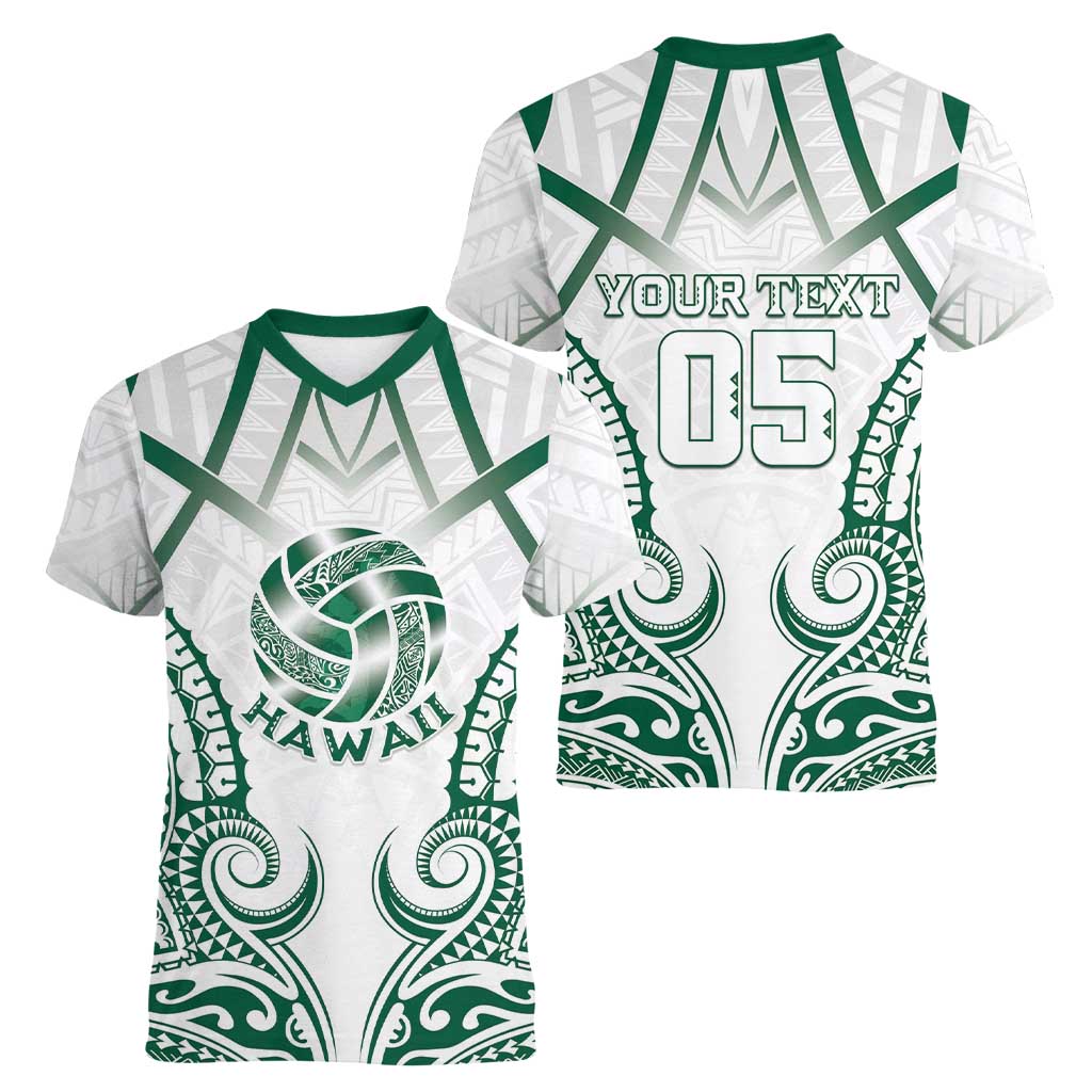 Custom Hawaii Volleyball Women V-Neck T-Shirt Polynesian Pattern - Polynesian Pride