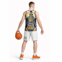 Personalised Nauru Independence Day Basketball Jersey Coat Of Arms With Plumeria - Polynesian Pride