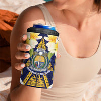 Personalised Nauru Independence Day 4 in 1 Can Cooler Tumbler Coat Of Arms With Plumeria - Polynesian Pride