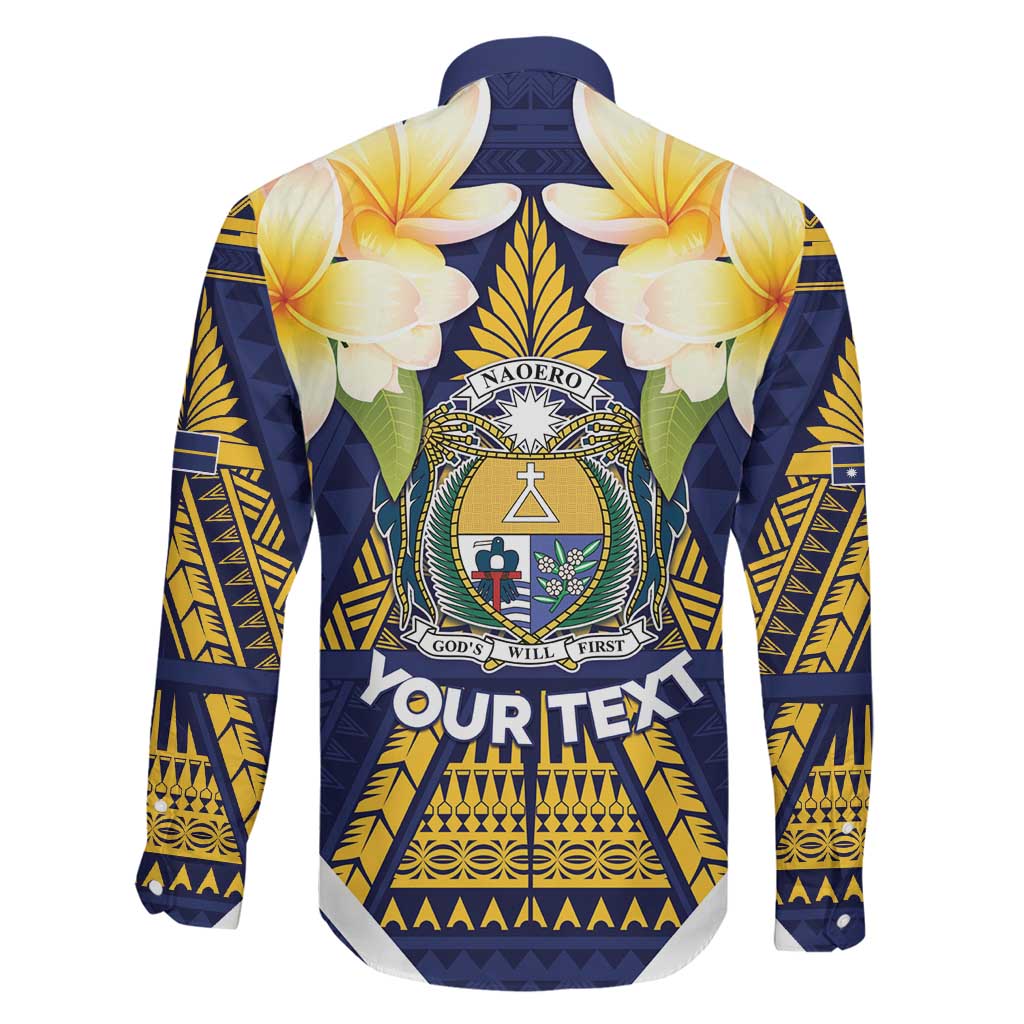 Personalised Nauru Independence Day Family Matching Off The Shoulder Long Sleeve Dress and Hawaiian Shirt Coat Of Arms With Plumeria LT05 - Polynesian Pride