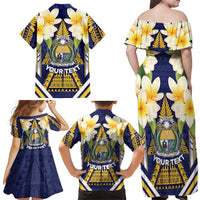 Personalised Nauru Independence Day Family Matching Off Shoulder Maxi Dress and Hawaiian Shirt Coat Of Arms With Plumeria LT05 - Polynesian Pride