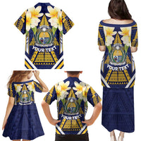 Personalised Nauru Independence Day Family Matching Puletasi and Hawaiian Shirt Coat Of Arms With Plumeria LT05 - Polynesian Pride