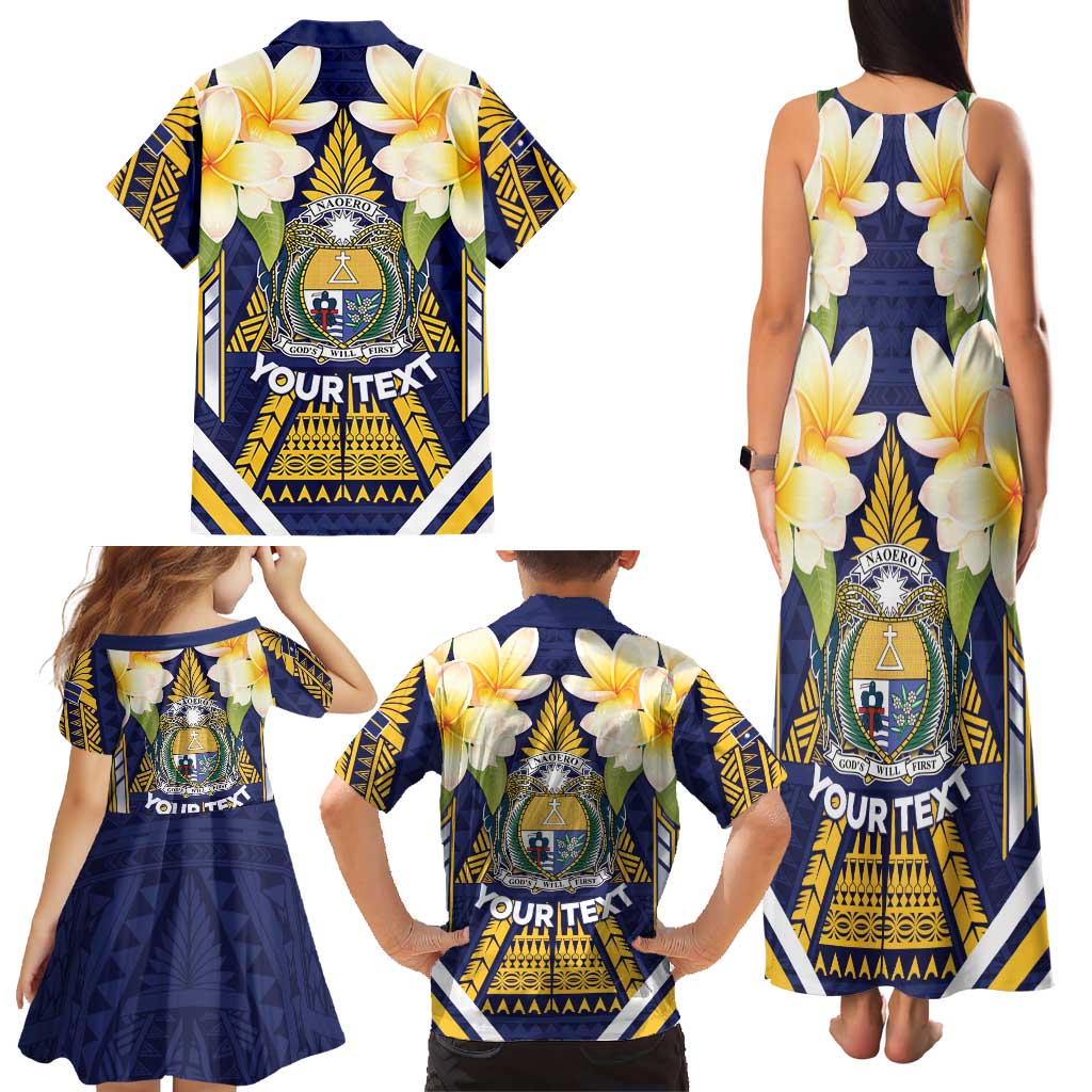 Personalised Nauru Independence Day Family Matching Tank Maxi Dress and Hawaiian Shirt Coat Of Arms With Plumeria LT05 - Polynesian Pride