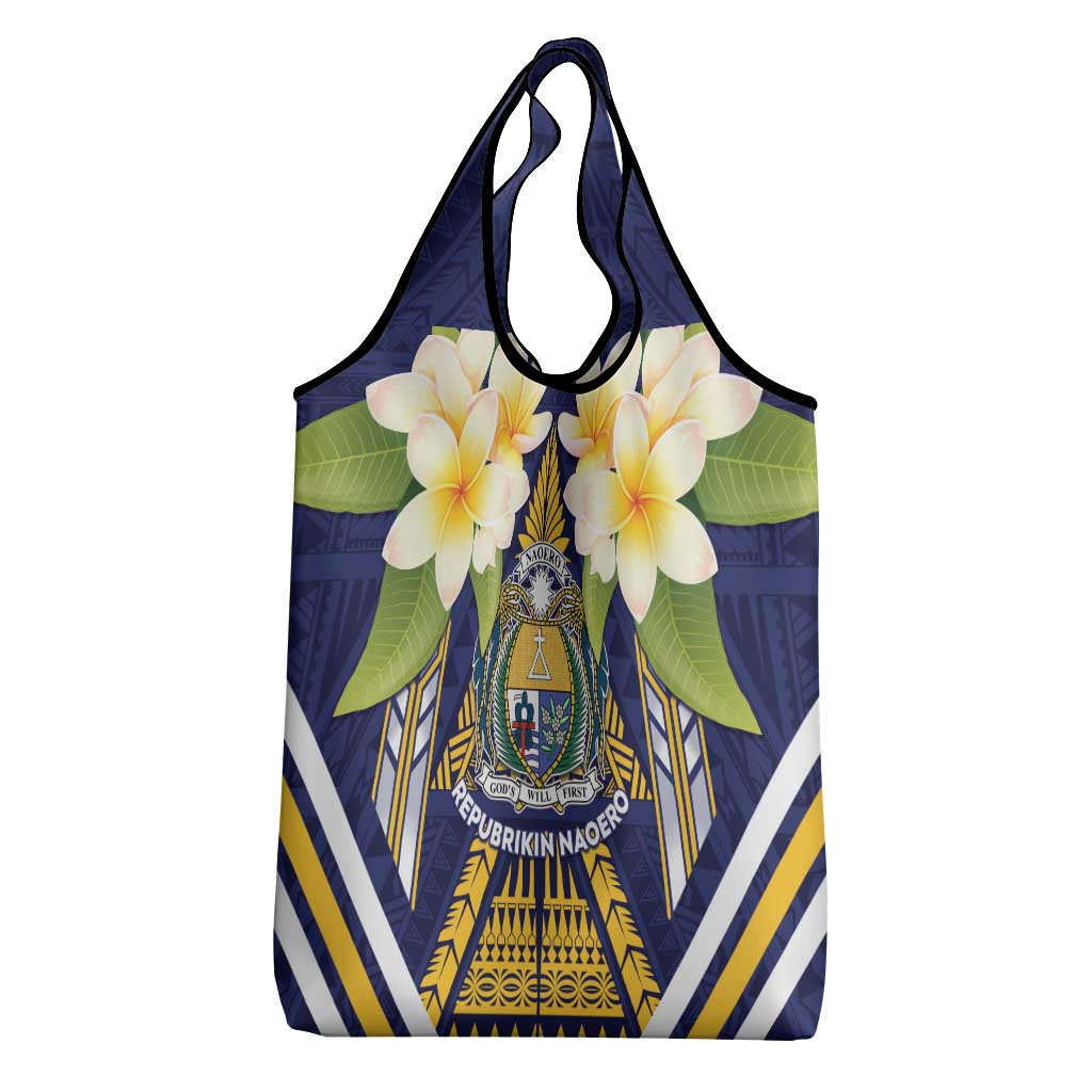 Nauru Independence Day Grocery Bag Coat Of Arms With Plumeria - Polynesian Pride