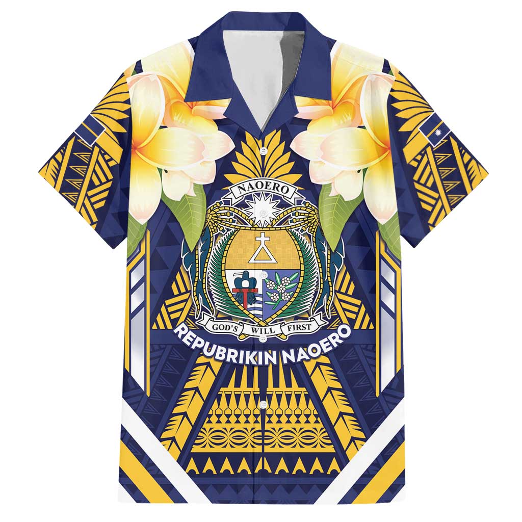 Personalised Nauru Independence Day Hawaiian Shirt Coat Of Arms With Plumeria - Polynesian Pride