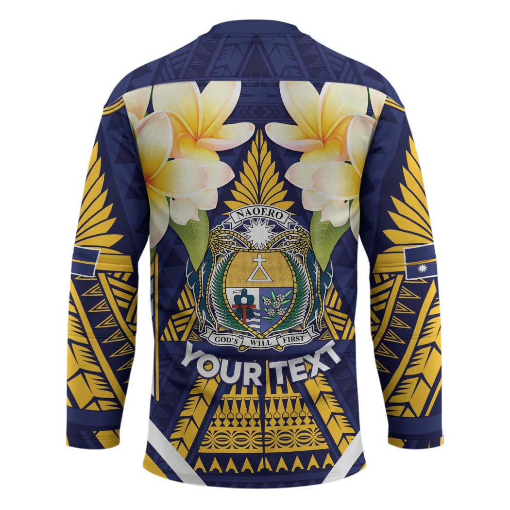 Personalised Nauru Independence Day Hockey Jersey Coat Of Arms With Plumeria - Polynesian Pride
