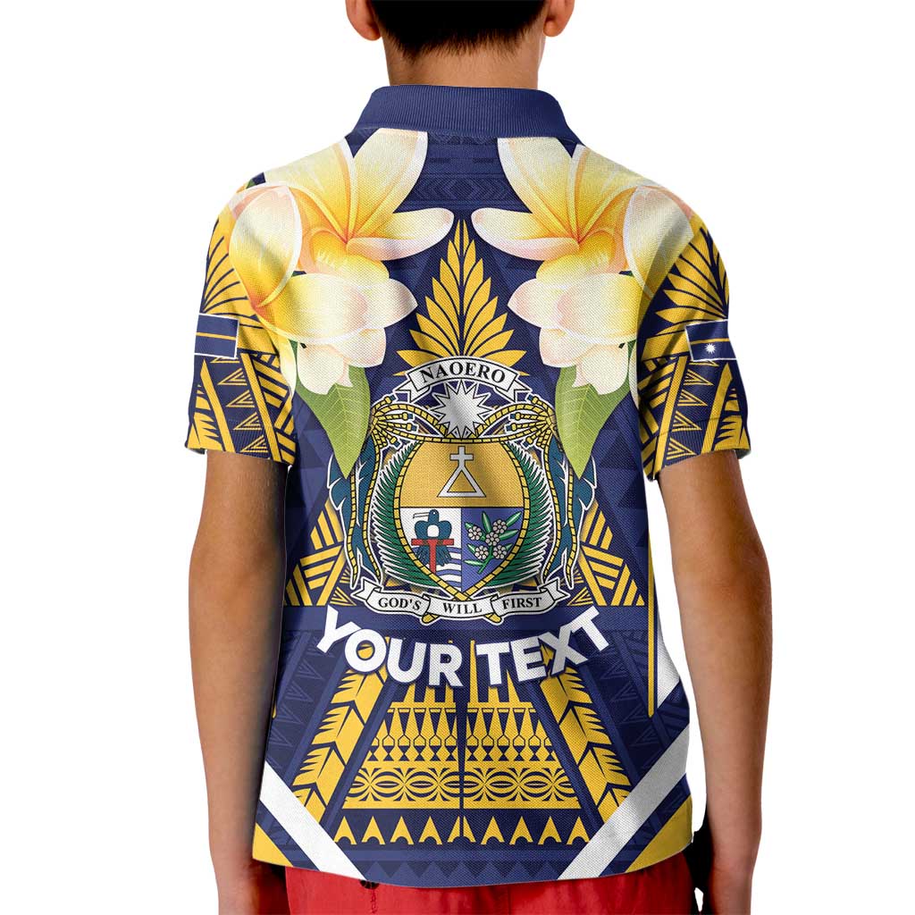 Personalised Nauru Independence Day Kid Polo Shirt Coat Of Arms With Plumeria - Polynesian Pride