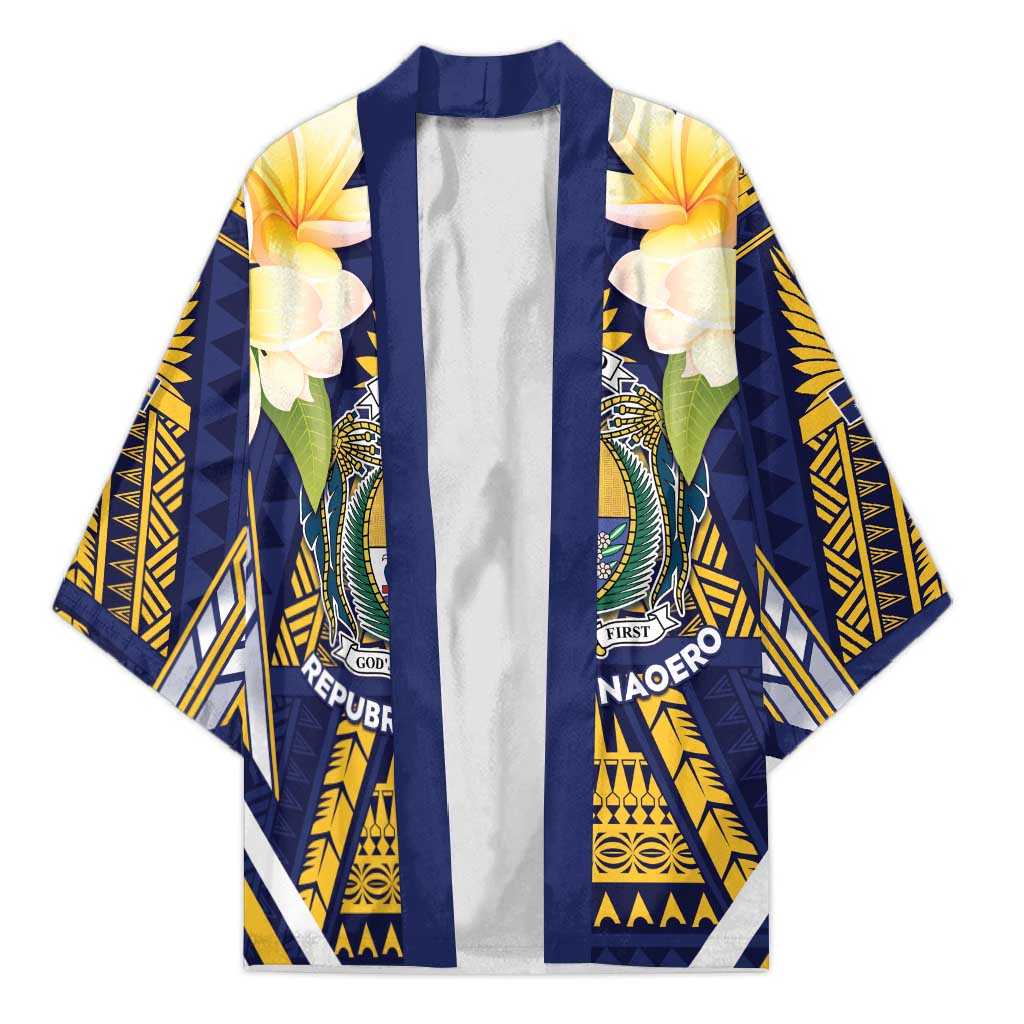Personalised Nauru Independence Day Kimono Coat Of Arms With Plumeria - Polynesian Pride
