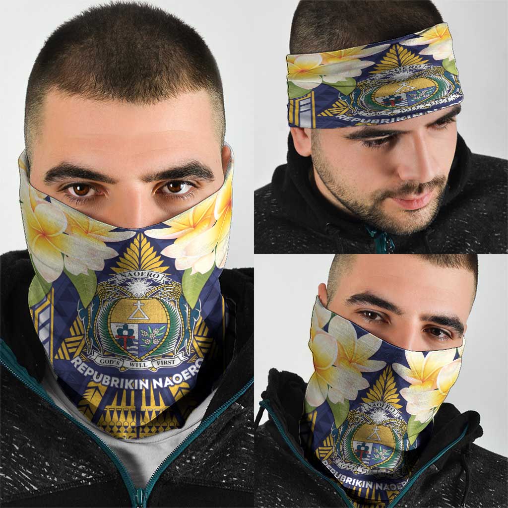 Nauru Independence Day Neck Gaiter Coat Of Arms With Plumeria - Polynesian Pride