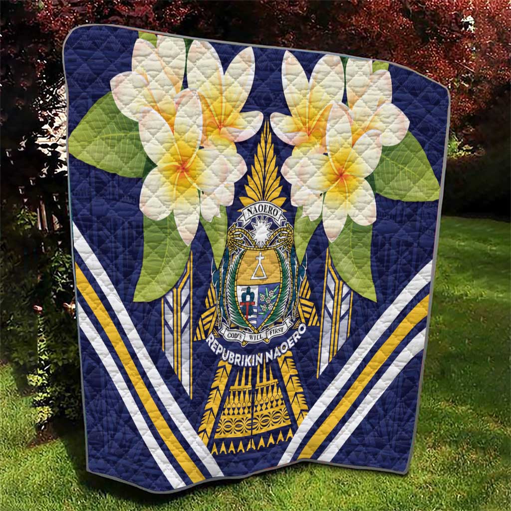 Nauru Independence Day Quilt Coat Of Arms With Plumeria - Polynesian Pride