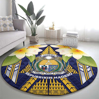 Nauru Independence Day Round Carpet Coat Of Arms With Plumeria - Polynesian Pride