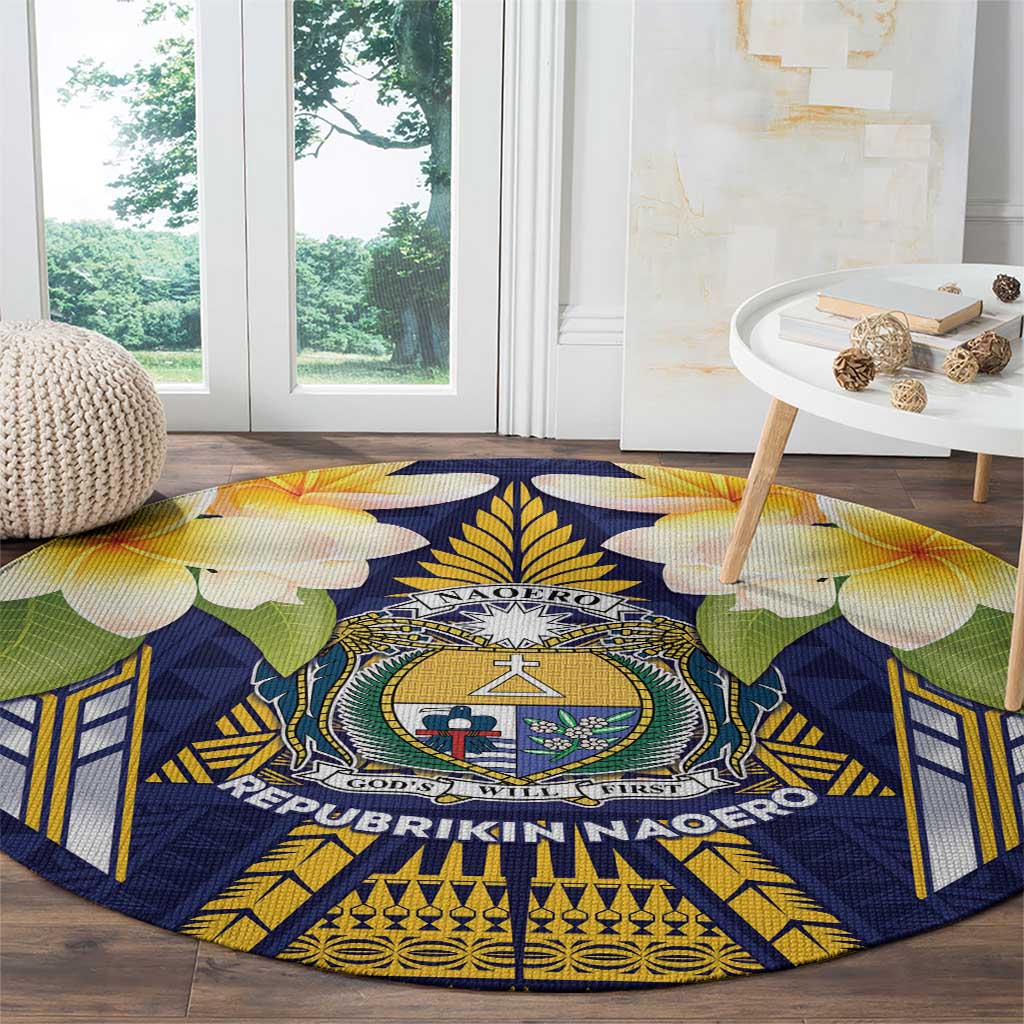 Nauru Independence Day Round Carpet Coat Of Arms With Plumeria - Polynesian Pride