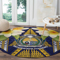 Nauru Independence Day Round Carpet Coat Of Arms With Plumeria - Polynesian Pride