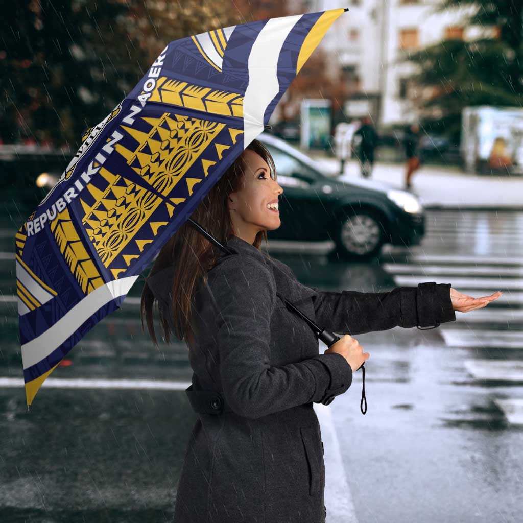 Nauru Independence Day Umbrella Coat Of Arms With Plumeria - Polynesian Pride