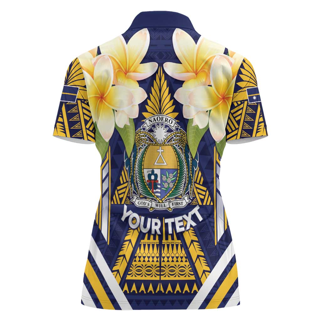 Personalised Nauru Independence Day Women Polo Shirt Coat Of Arms With Plumeria - Polynesian Pride