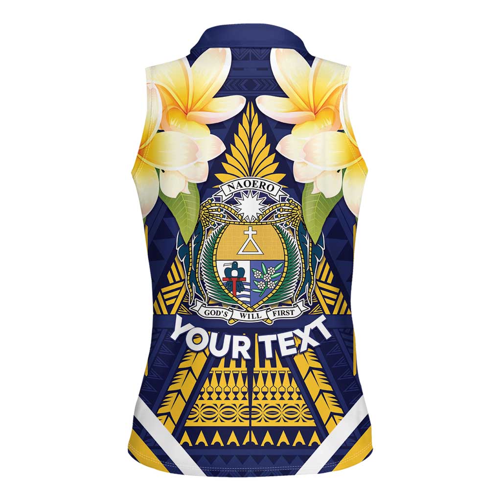 Personalised Nauru Independence Day Women Sleeveless Polo Shirt Coat Of Arms With Plumeria LT05 - Polynesian Pride