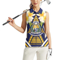Personalised Nauru Independence Day Women Sleeveless Polo Shirt Coat Of Arms With Plumeria LT05 - Polynesian Pride