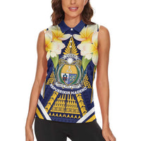 Personalised Nauru Independence Day Women Sleeveless Polo Shirt Coat Of Arms With Plumeria LT05 - Polynesian Pride