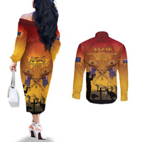 ANZAC Day Couples Matching Off The Shoulder Long Sleeve Dress and Long Sleeve Button Shirt Australia And New Zealand Slouch Hats LT05 - Polynesian Pride