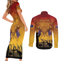 ANZAC Day Couples Matching Short Sleeve Bodycon Dress and Long Sleeve Button Shirt Australia And New Zealand Slouch Hats LT05 - Polynesian Pride