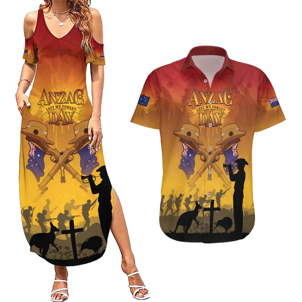 ANZAC Day Couples Matching Summer Maxi Dress and Hawaiian Shirt Australia And New Zealand Slouch Hats