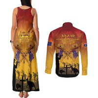 ANZAC Day Couples Matching Tank Maxi Dress and Long Sleeve Button Shirt Australia And New Zealand Slouch Hats LT05 - Polynesian Pride